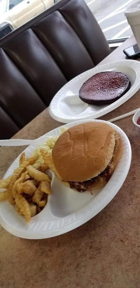 Large Pulled Pork Sandwich Platter Potato Salad Fries & a Piece of Smoked Bologna